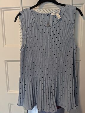 Light Blue Polka Dot Pleated Sleeveless Top